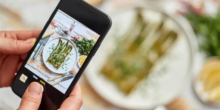 Mobile taking picture of food for instagram